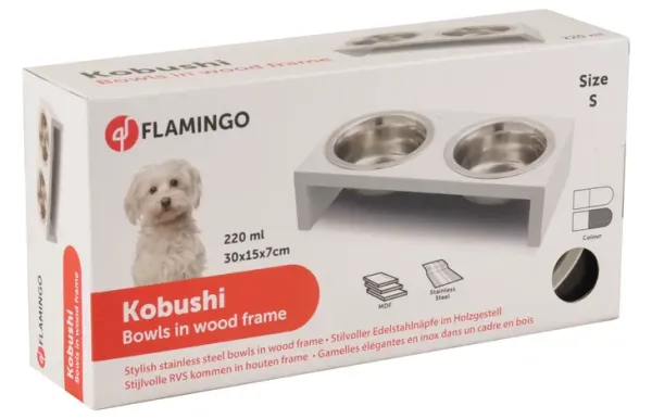 Flamingo Futter- und Trinknapf Duo dinner Ständer Kobushi Rechteck Silber und Weiß,  5415245122007, Heimtierprofi, Heimtier Profi, Heiligenhaus, Aquaristik , und, Zoobedarf, tiierisch, Zoobedarf, mein tier,discount,