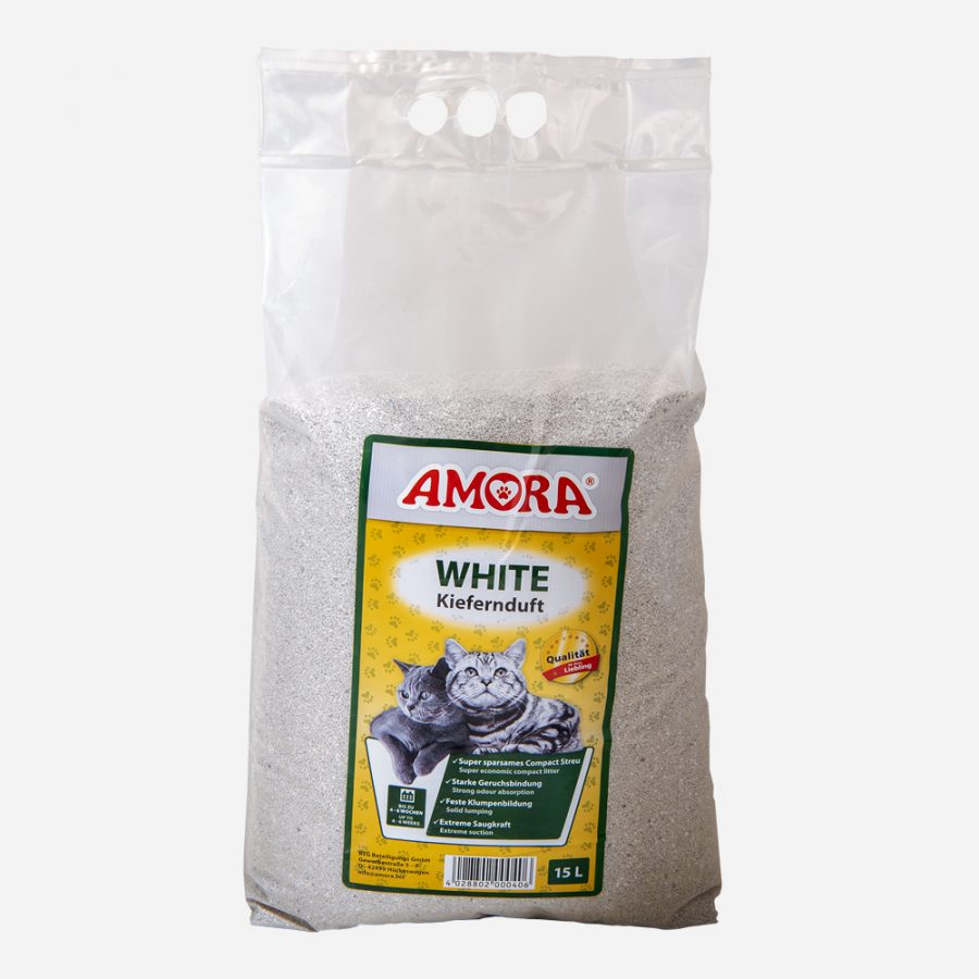 Amora White Katzenstreu Compact m. Kiefernduft 15 Liter Amora White Katzenstreu Compact m. Kiefernduft 15 Liter