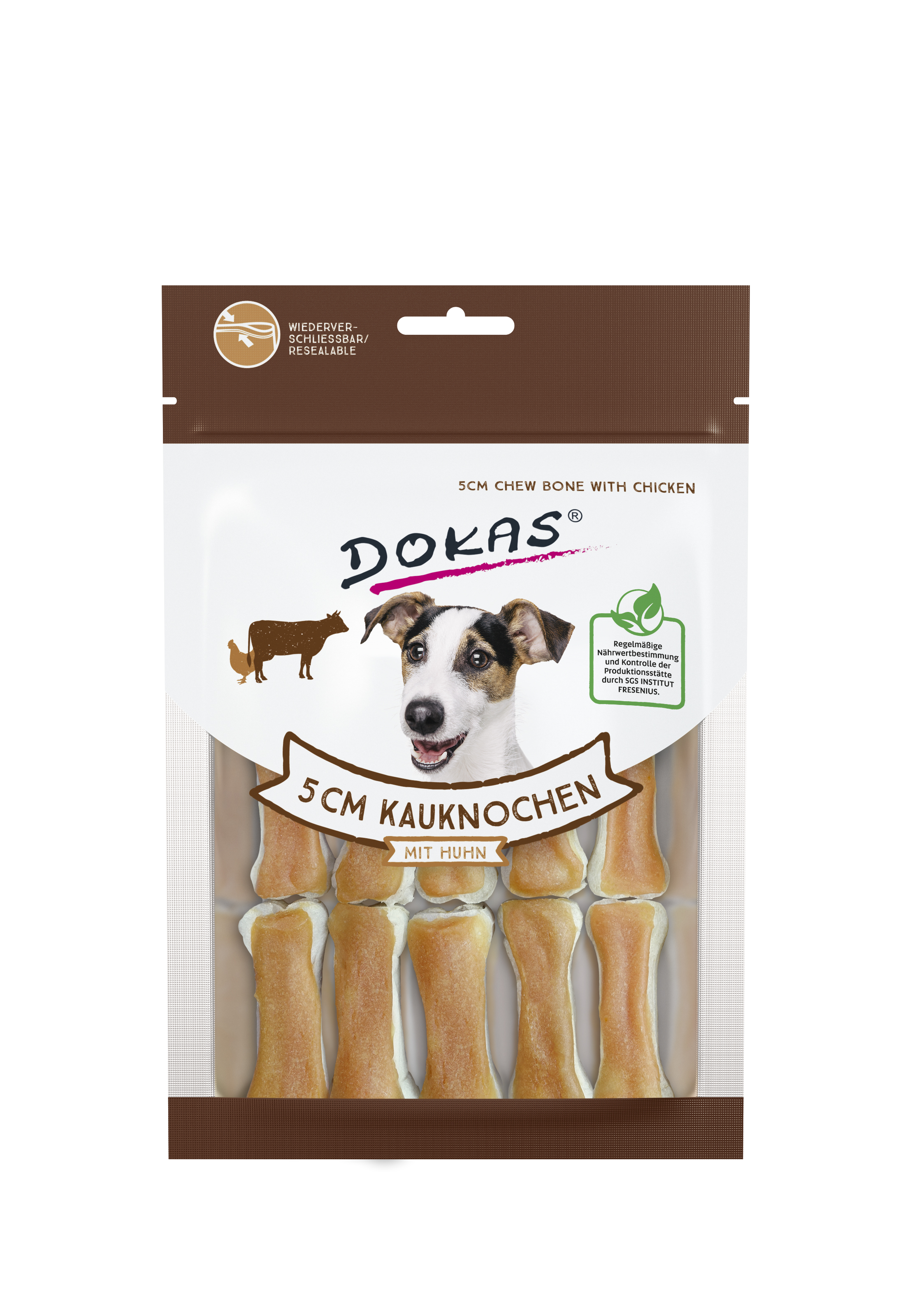 Dokas Dog 5 cm Kauknochen mit Huhn 12 Stück in Packung ( VE 10  je Bestelleinheit)