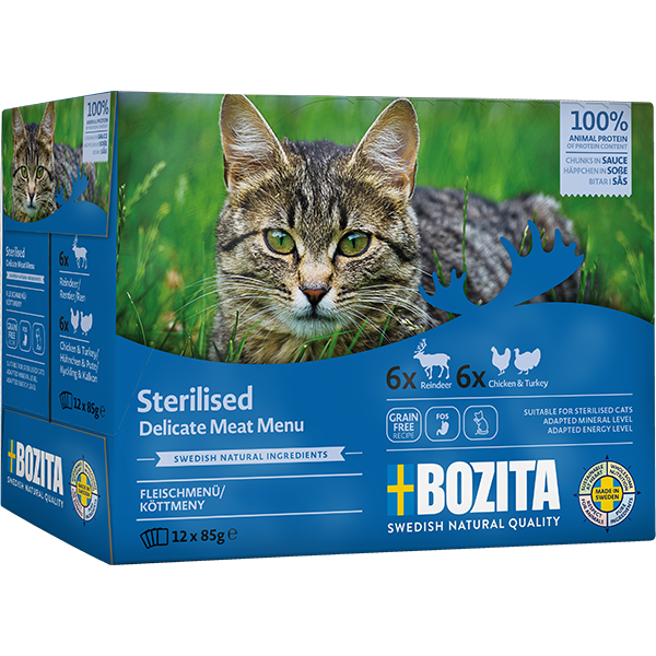 Bozita Sterilised Fleischmenü – Häppchen in Sauce Multibox 12x85g