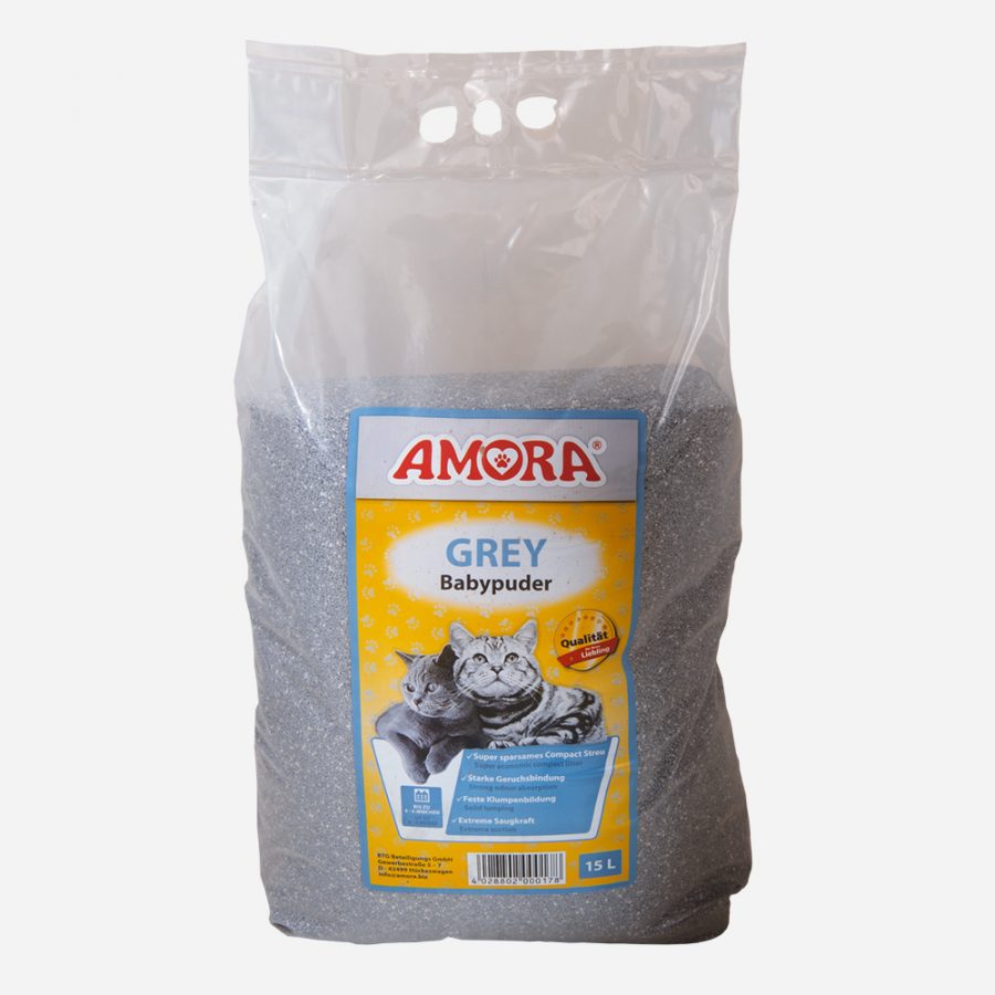 AMORA Katzenstreu Grey Compact Babypuder 15 Liter AMORA Katzenstreu Grey Compact Babypuder 15 Liter
