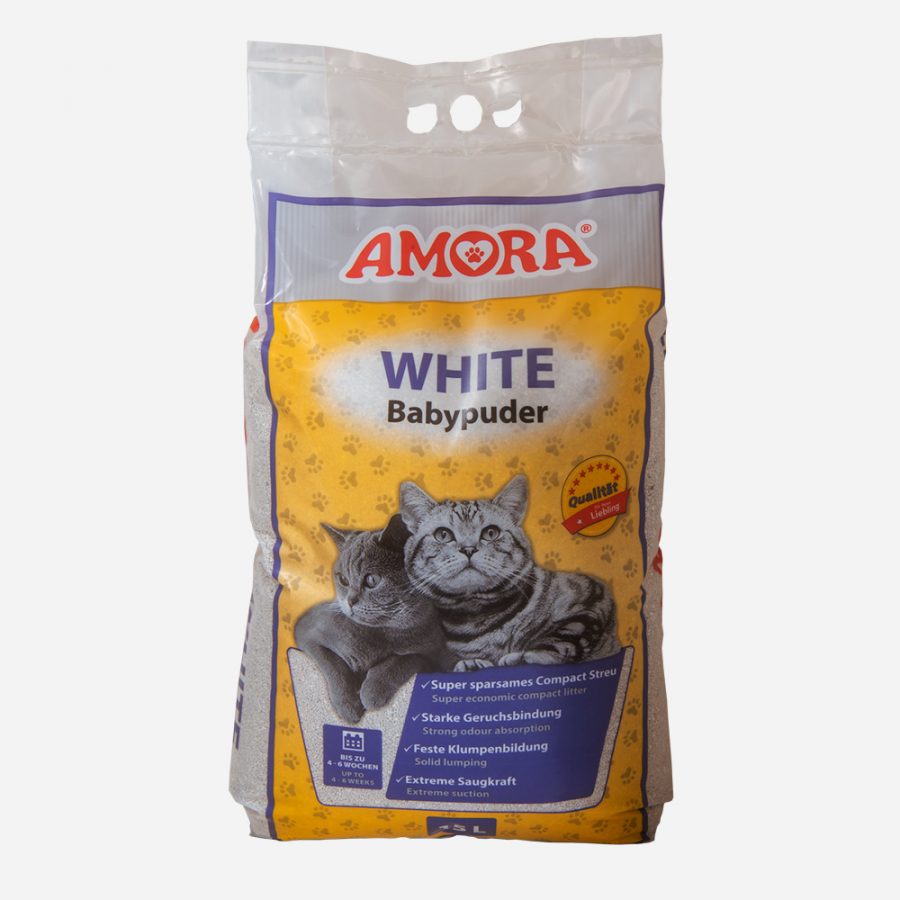 Amora White Katzenstreu m. Babypuderduft 15 Liter Amora White Katzenstreu m. Babypuderduft 15 Liter