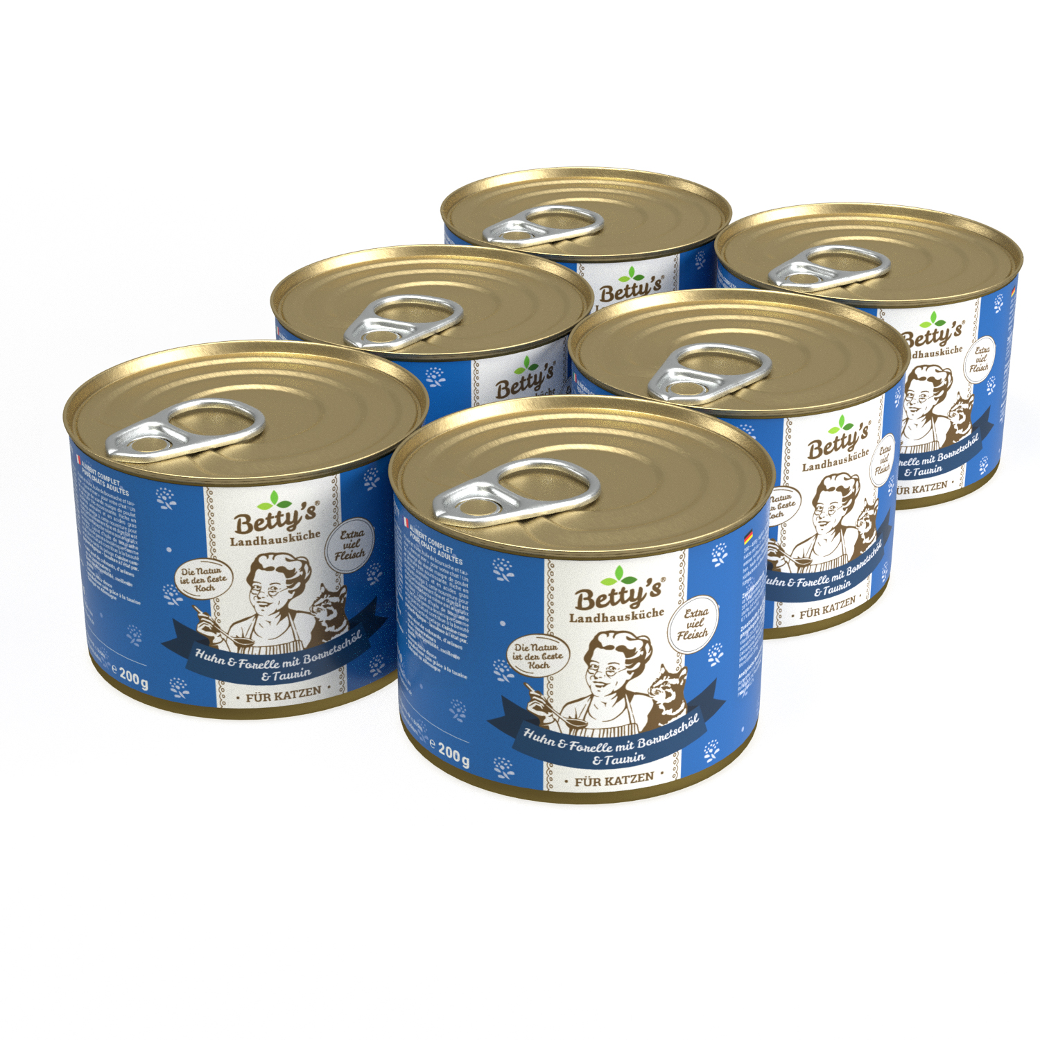 Bettys Landhausküche Katze Dose Huhn und Forelle (6 x 200g)