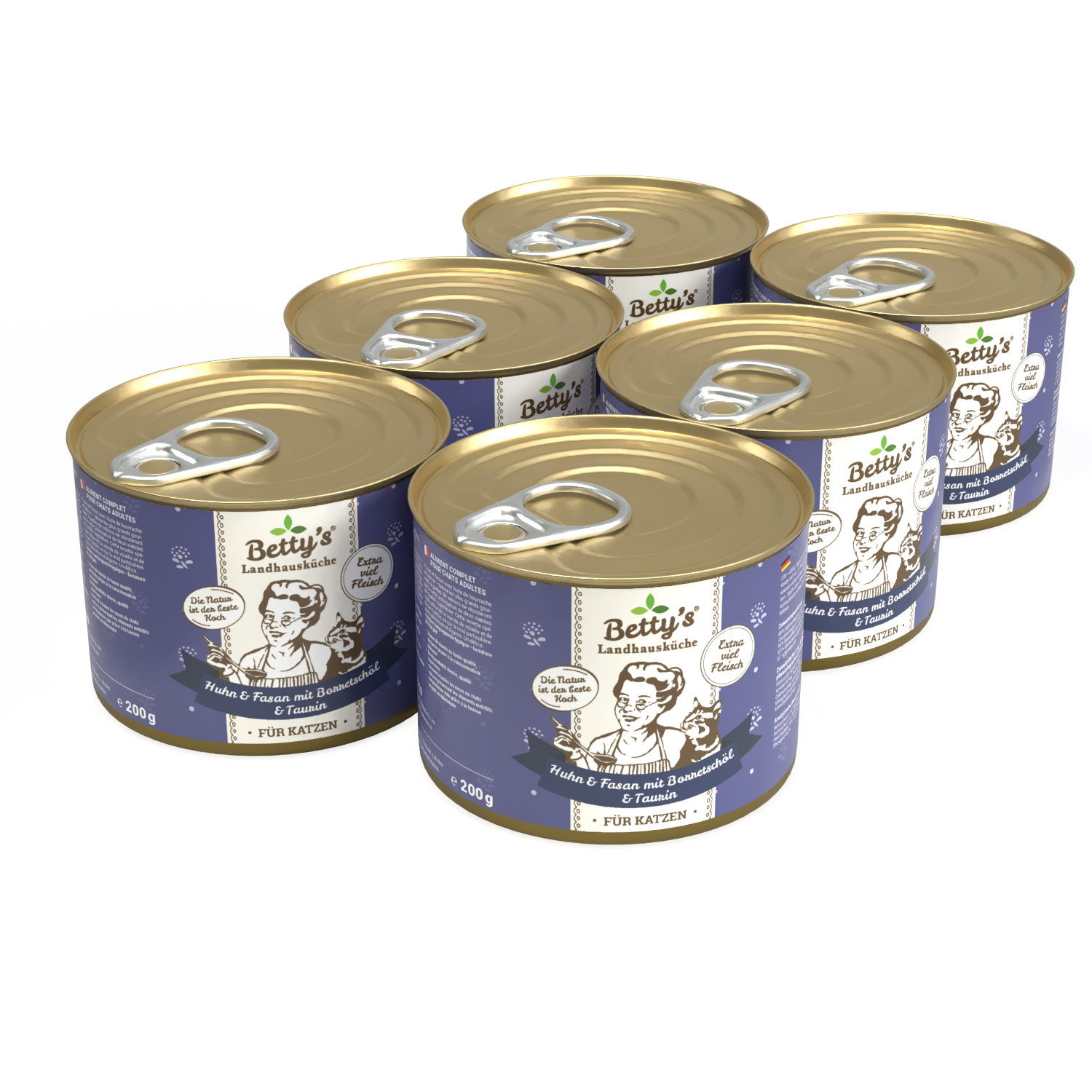 Bettys Landhausküche Katze Dose Huhn und Fasan mit Borretschöl (6 x 200g)