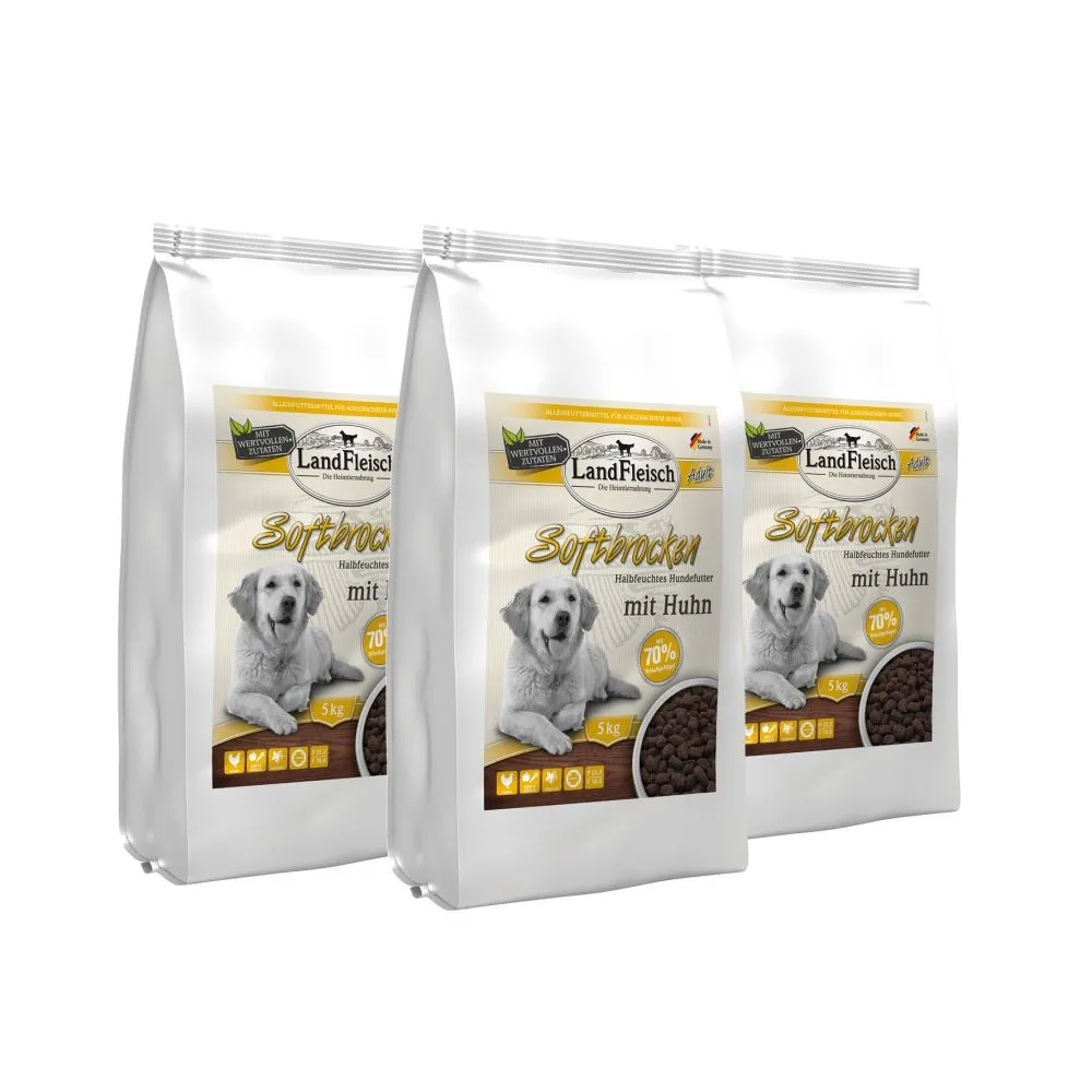 Landfleisch Dog Softbrocken mit Huhn 3x5kg